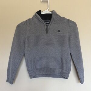 Chaps Gray Preppy Logo High Neck 1/4 Zip Cotton Knit Sweater Youth Boy XS 6-7